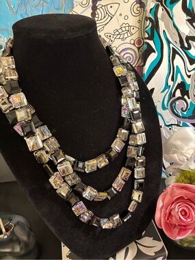 Multi-Row Black and Iridescent Statement Necklace - Women Jewelry